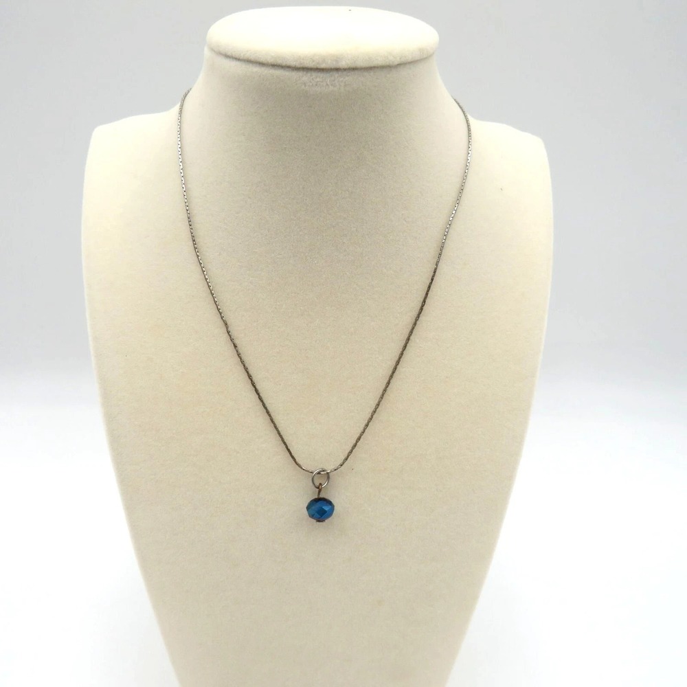 Fashion Blue Faceted Bead Pendant‎ Necklace Silver Tone Chain Extender